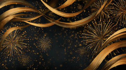 Celebration background template with fireworks gold ribbons. luxury greeting rich card.