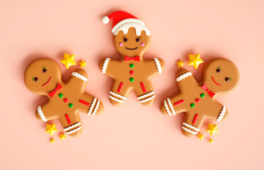 A gingerbread mans with yellow stars on bright background