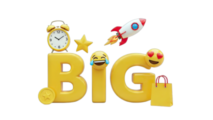 Big Sale Concept with Emoji, Rocket, and Shopping Bag