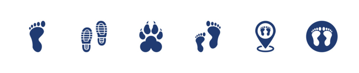 Footprint icon set. Solid style, vector illustration