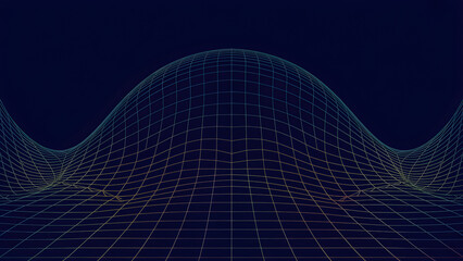 Abstract digital wave terrain created with a glowing blue and yellow wireframe grid.
