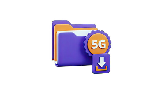 5G Download Icon with Folders - Data Transfer Concept - Powered by Adobe