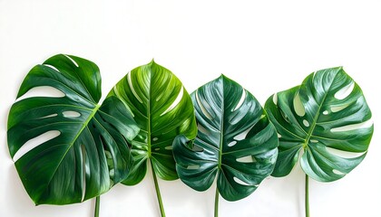 Monstera Deliciosa Leaves on White Background - A Tropical Greenery Display.