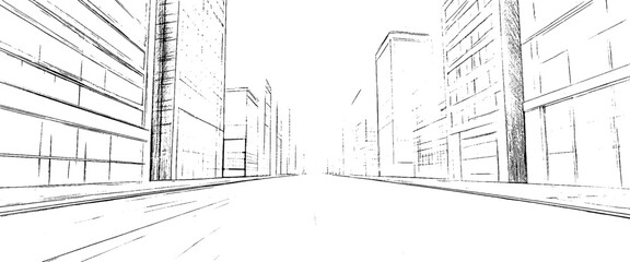 Vector distressed sketch budling line drawing and architectural sketch	