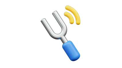 3D Tuning Fork with Sound Waves on White