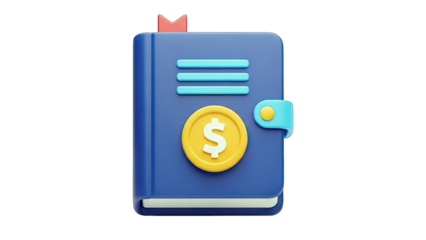 3D Wallet with Coin and Bookmark on White Background