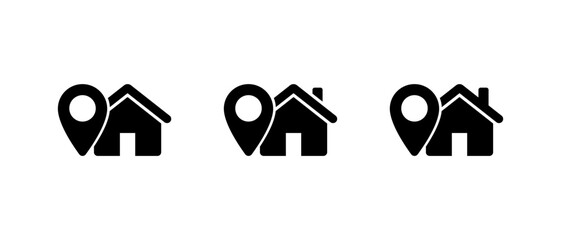Home location icon set. Home address symbol. Real estate with map pin sign