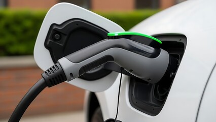 Electric Car Charging at Home Station CloseUp View