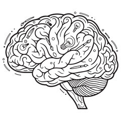 human brain sketch line art icon