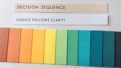 Colorful Paper Swatches with Text Labels on Decision Making and Clarity in Business Strategy