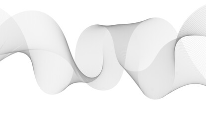 Create a vector illustration of a soft, light gray abstract wave on a white background. The wave should have smooth, flowing curves with thin, semi-transparent lines and a minimalistic design.