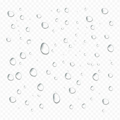 Realistic Water Drop Background with Transparent Droplets, Moisture Condensation, Splash Texture, Dew and Raindrop Effect for Clean Liquid Design