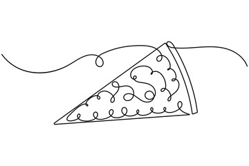 Pizza icon continuous one line drawing on white background minimalist hand drawn food slice outline vector illustration