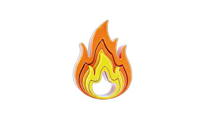 3D Fire Flame Icon on White Background