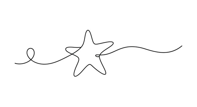 Minimalist single line drawing of a star with a flowing continuous line creating a whimsical abstract design on white background