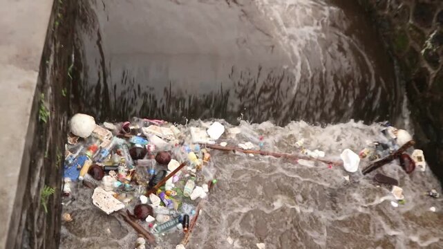 Plastic waste clogs river channels
