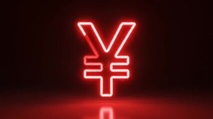 Red Neon Yen Symbol Emerges and Shimmers in the Dark Background