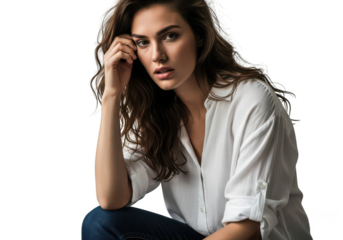 Woman in white shirt isolated on transparent background