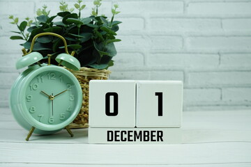 Wooden Calendar Showing the Date of December 1st. Day 1 of December Month