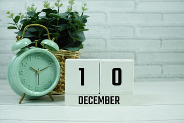 Wooden Calendar Showing the Date of December 10th. Day 10 of December Month
