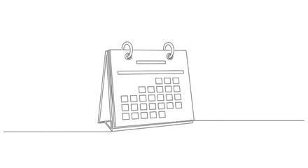 Minimalist single line drawing of a desk calendar with wire binding on a white background representing time management and planning