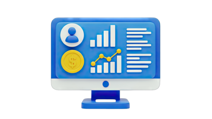 3D Render of a Computer Displaying Financial Data