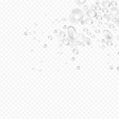 Realistic Water Drop Background with Transparent Droplets, Moisture Condensation, Splash Texture, Dew and Raindrop Effect for Clean Liquid Design
