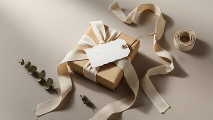 Elegantly Wrapped Gift Box with Ribbon and Blank Tag, Creating a Sense of Anticipation and Celebration for Any Occasion