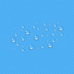 Realistic Water Drop Background with Transparent Droplets, Moisture Condensation, Splash Texture, Dew and Raindrop Effect for Clean Liquid Design