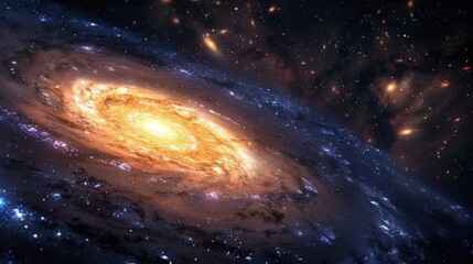 Vibrant spiral galaxy with bright core and swirling clouds of gas and dust in deep space