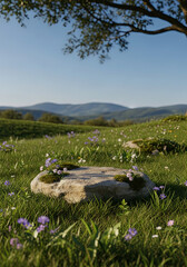 a natural stone podium placed in a serene