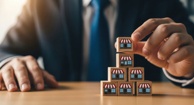 Franchise Expansion Blocks Building a Successful Chain Business Growth Strategy Market Dominance Businessperson Achievement