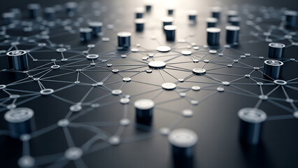 Digital network connections and data flow, symbolizing technological advancement and global connectivity in a modern abstract art style