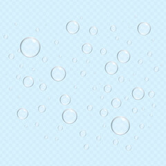 Realistic Water Drop Background with Transparent Droplets, Moisture Condensation, Splash Texture, Dew and Raindrop Effect for Clean Liquid Design