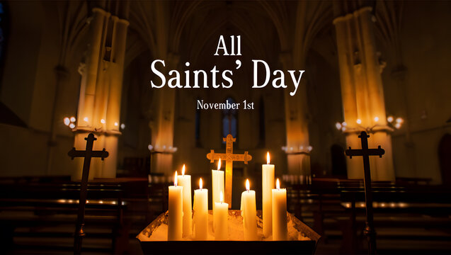 A solemn and beautiful observance of all saints' day with lit candles in a holy church setting - Powered by Adobe