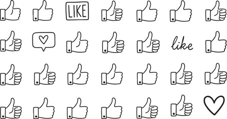 Fototapeta premium A collection of black thumbs up and like icons on a