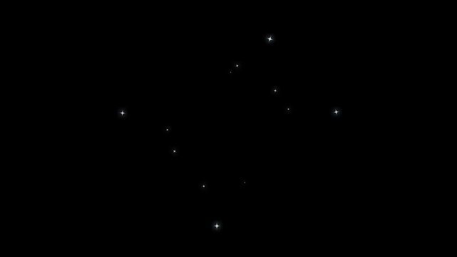 White glowing glitter stars animation, twinkling cartoon doodle sparkles on black screen, fairy magic star, shimmering particle burst, blinking retro vector stars, smooth looping shine transition , 4k