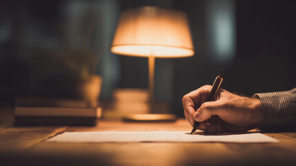 Hand Writing With Fountain Pen, Paperwork and Documentation Concept, Generative AI