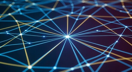 Digital Network Interconnection: An intricate web of interconnected nodes and lines, illuminated in vibrant hues, representing the digital network, innovation and the future of connectivity.