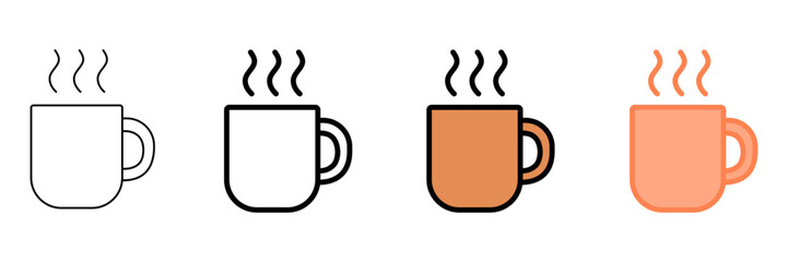 Set of minimalist hot drink cup icons with transparent background, depicting warm beverage symbols, cafe menus, user interfaces, and breakfast themes, vector illustration