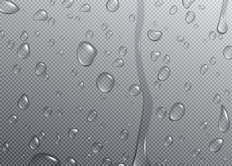 Realistic Water Drop Background with Transparent Droplets, Moisture Condensation, Splash Texture, Dew and Raindrop Effect for Clean Liquid Design