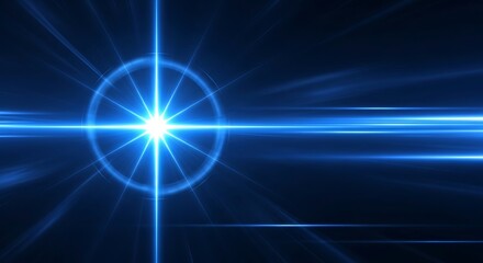 A vibrant, abstract digital composition of radiating blue light, emanating from a central star-like point and extending outward