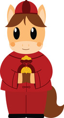 Cute Chinese New Year Horse hold lucky bag