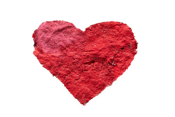 Red color heart shape with concrete texture isolate on white