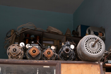Close up of old motor spare parts a