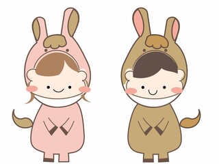 馬の着ぐるみ子供　お辞儀