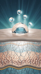 artistic digital illustration of droplets impacting a surface with underlying skin layers