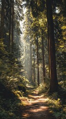 Fototapeta premium High quality photo of Enchanting Forest Path Bathed in Golden Sunlight