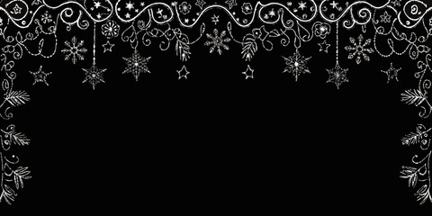 Elegant silver snowflakes and swirls forming a decorative winter border design