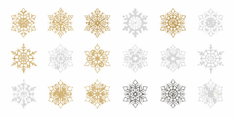 A collection of intricately designed snowflakes in varying shades and styles